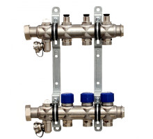 Коллекторная группа ELSEN, 1", 3 контура, размер отвода-3/4", с вентилями, нержавеющая сталь
