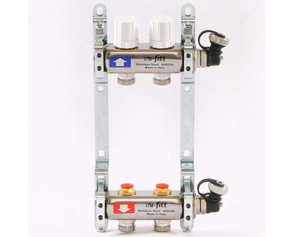 Коллекторная группа из нержавеющей стали с регулировочными и термостатическими вентилями UNI-FITT 1"x3/4"ЕК 2 выхода