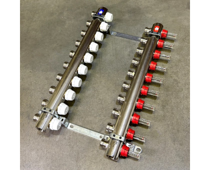 Коллекторная группа с расходомерами и термостатическими вентилями UNI-FITT серия I 1"x3/4"ЕК 10 выходов