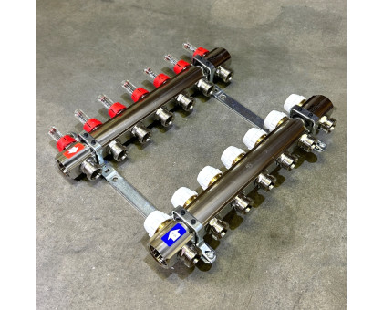 Коллекторная группа с расходомерами и термостатическими вентилями UNI-FITT серия I 1"x3/4"ЕК 7 выходов