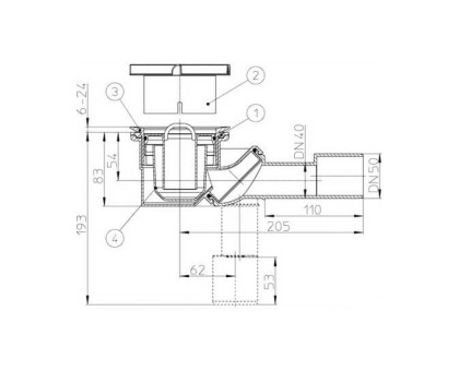 Сифон Hutterer & Lechner для душевого поддона, без крышки HL 522.1, DN 40/50