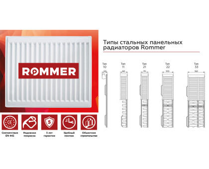 Стальной панельный радиатор Rommer Ventil 22x500x2400