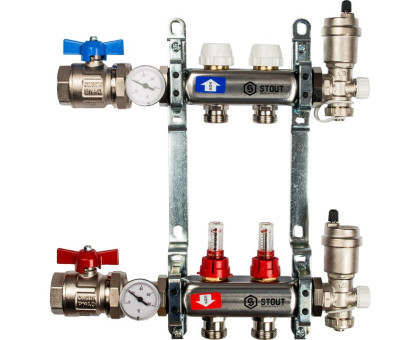 Коллектор из нержавеющей стали Stout в сборе с расходомерами 2 вых. (SMS-0907-000002)