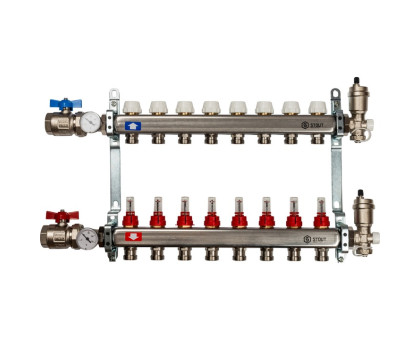 Коллектор из нержавеющей стали Stout в сборе с расходомерами 8 вых. (SMS-0907-000008)